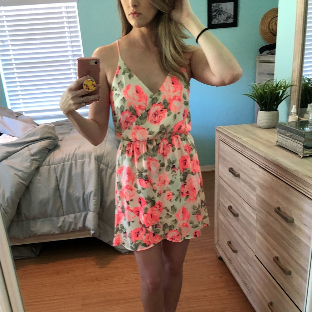 Lush bright floral wrap dress size S